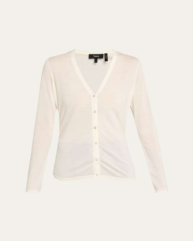 Shirred Fine Wool Cardigan